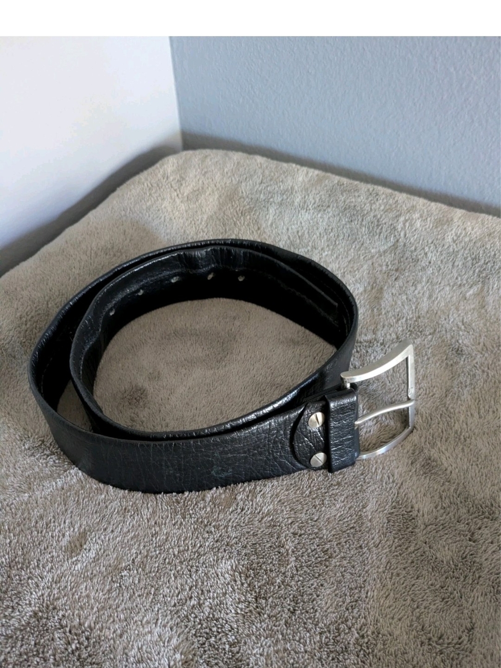 Men's Black Leather Belt with Silver Buckle